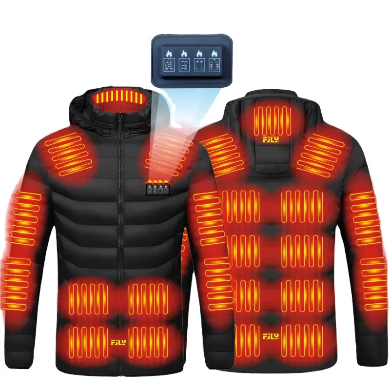 Wholesale Winter 21 Areas Hooded Heated Jackets Men Windproof Motorcycle Outwear Warming Electric Intelligent Heating Jacket