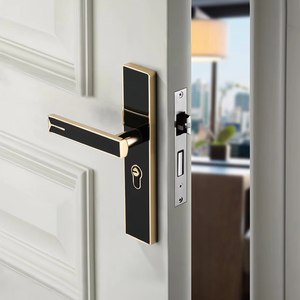 All-In-One Modern Black <strong>Lock</strong> Hardware Aluminum Alloy Acrylic Ambidextrous Door Lever <strong>Handle</strong> for Home Bedroom Apartment - Product Image 5