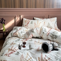 Ensemble de draps de lit en coton de qualité hôtelière 400TC, 4 pièces, jetables, à motifs floraux, personnalisables - Disponible