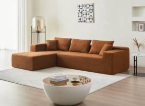 Compressed Couch Sherpa L-Shaped Flannel Fabric Upholstered Modular Three Seat <b>Corner</b> Sofa Apartment Villa Living Room Orange - Product Image 3