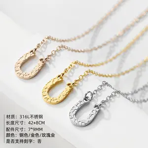 Colar com pingente de letras em forma de U para mulheres, gargantilha em aço inoxidável 316L banhada a ouro 14K, joia da moda versão eManco