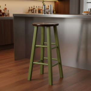 Sgabello da Bar Ivy 29 Pollici con Base in Legno Verde Noce, Design Rustico Moderno, Stabile, Arredamento per Bar Domestico - Product Image 2