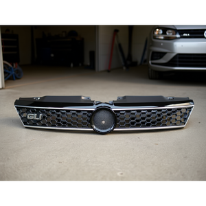Chrome <b>Edge</b> Front Grille For Volkswagen Jetta GLI 2011-2014, Black Honeycomb Design With Silver <b>Trim</b>, <b>Plastic</b> Material, New Repl - Product Image 1
