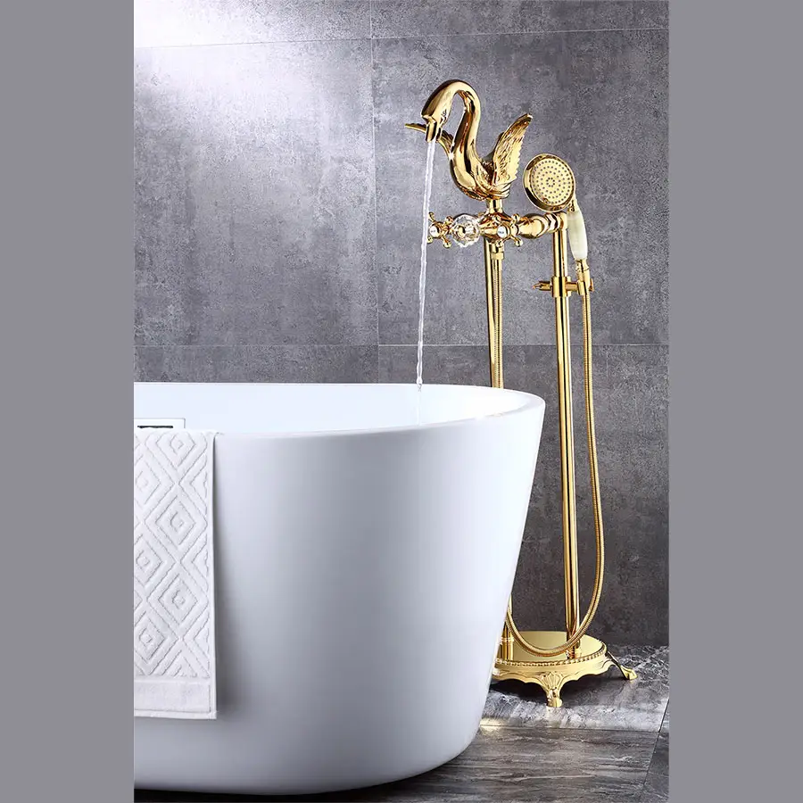 Swan Bak Mandi Freestanding Bath Keran Antik Cakar Kaki Bak Mandi Faucet dengan Shower