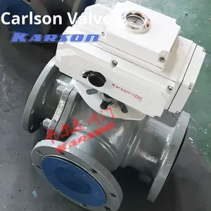 Karson Q944/45F-16C Válvula de bola eléctrica con brida de tres vías Acero al carbono Tipo L Divergente Convergente Inversión Tipo T para agua OEM - Product Image 4