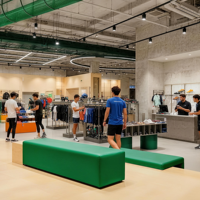 Étagère de présentation pour magasin de sport personnalisée, vitrine en bois avec éclairage LED pour vêtements de sport, directement de l'usine