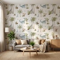 Papier peint pour enfants en polyester moderne personnalisé auto-adhésif, motif d'animaux mignons en dessin animé, imperméable, à coller et à décoller, décoration murale pour chambre à coucher