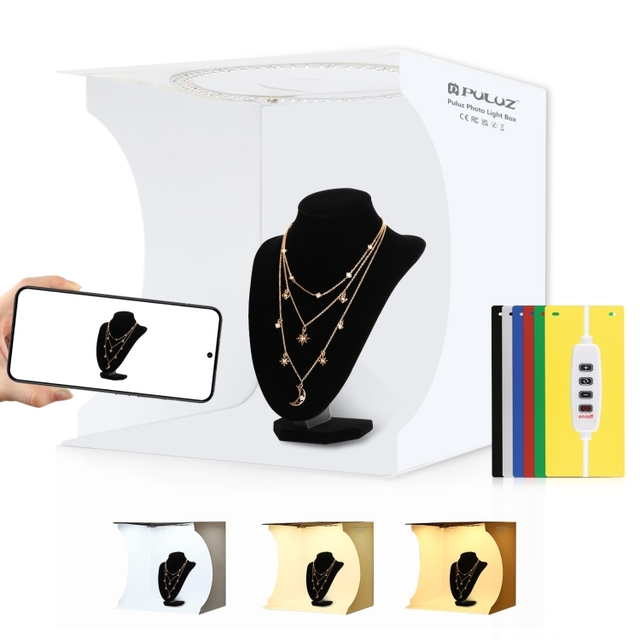 30cm Foldable Ring Light Photo Studio Box Kit with Dimmable LED Board 6 Color Backdrops for Product Photography/Jewelry / Video