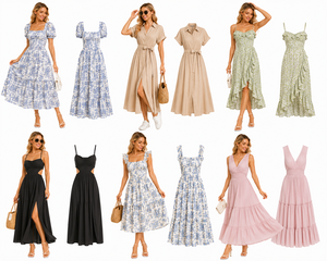 Vestido Midi Casual de Verano para Mujer con Manga Abullonada, Cintura Natural, Mezcla de Lino Fresco, Vestido de Viaje, Envío Aleatorio de Múltiples Artículos - Product Image 1