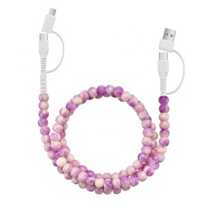 สายชาร์จแบบ Type-C 4-in-1 สีชมพูไล่เฉดแบบลูกปัด รองรับการชาร์จเร็ว 3A ตัวนำทองแดงแท้ สำหรับอุปกรณ์เสริมคอมพิวเตอร์และโทรศัพท์ - Product Image 1