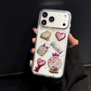 Coque de téléphone portable Bling Diamant Pailleté Love pour iPhone 17 Air 16 15 14 Pro Max, avec motif Château, Fleur en Résine, DIY, Anneau de Clé et Étoile, Coque Arrière - Product Image 5