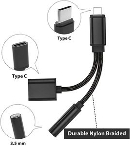 Konverter kabel adaptor pengisian daya, nilon jalinan 2 in 1 USB C Tipe C ke 3.5mm Headphone Audio Aux Jack & pengisian - Product Image 5