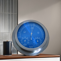 Thermomètre anéroïde 3-en-1, hygromètre, baromètre, 228 mm, acier inoxydable, cadran bleu, pointeur personnalisable, OEM, usage industriel, 3 ans