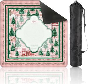 Funda para mesa de Mahjong Pink Winter Wonderland, 31,5x31,5 pulgadas, árboles nevados, casas rojas, antideslizante, reducción de ruido, para dominó y póquer - Product Image 1