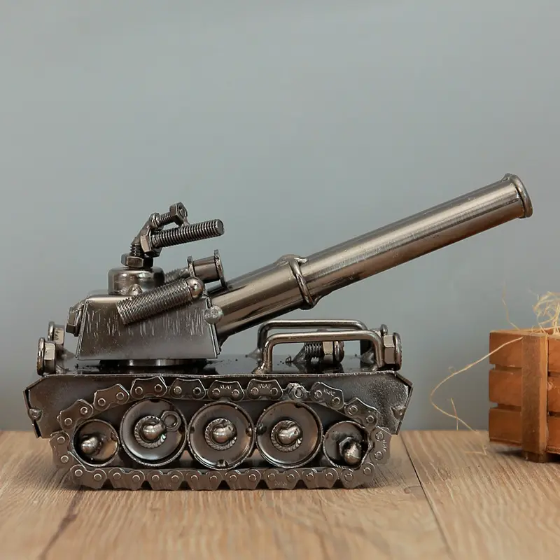 ברזל באיכות גבוהה מתכת יד מלאכה טנק דגם קישוט סיטוני עתיק פסלונים תפאורה בית קישוטים צעצועים מתנות מלאכה