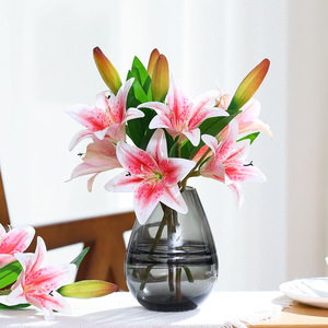 Simulated Plastic Small Lily 3D Film Indoor Living Room Hotel <b>Decoration</b> Artificial Flower <b>Decoration</b> Simulated 3-headed Lily - Product Image 1