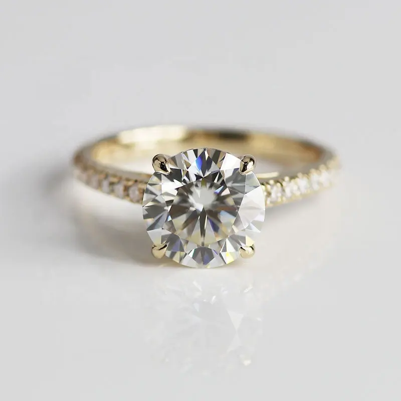Модное красивое 14k кольцо из желтого золота с круглым вырезом d-f чистота VVS 2 карата муассанит кольцо на годовщину