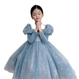 Cartoon Schnee Charakter Prinzessin Cosplay Deluxe blau Kleid Kostüm Halloween Mädchen Karneval Party Elsa