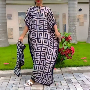 Abito Dubai stile Designer di moda satinato africano caftano Plus Size liscio in poliestere allentato di lusso stampato Abaya - Product Image 2