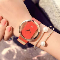 Reloj de cuarzo de moda para mujer, banda de cuero, esfera transparente, conjunto de pulsera de 40mm, regalo para novia
