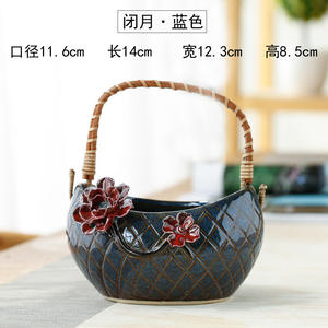 Panier de fleurs en rotin, Pot de fleurs succulentes à main, Pot de plante verte en céramique, décor d'intérieur, Pot de jardinière, Pot de poterie - Product Image 4