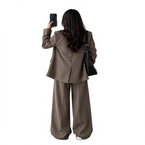 women casual <b>blazers</b> _ formal and informal every day wear 3 piece suit <b>set</b> with wide leg pant long sleeves looks classic elegant - Product Image 2