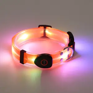 Lampu LED kerah anjing pengisian daya USB, pita tali nilon Pvc lampu malam kerah anjing pemancar cahaya dapat diisi ulang