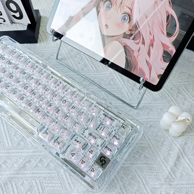 LEAVEN PBT Fully Transparent Crystal Keycaps for DIY Customized Mechanical Keyboards Compatible with 133 Keys