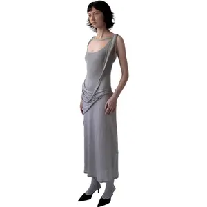 女性2024衣装ビーチドレスカバーアップ女性ケープ水着出口服プリーツラウンドネックノースリーブエレガントドレス