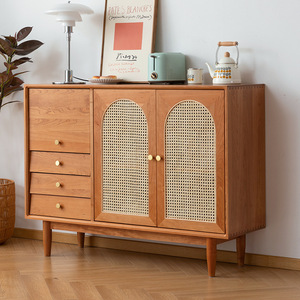 Cocoa <b>Sideboard</b> Solid Cherry Wood Rattan Cabinet Nordic Style <b>Storage</b> Cabinet For Dining Room - Product Image 4