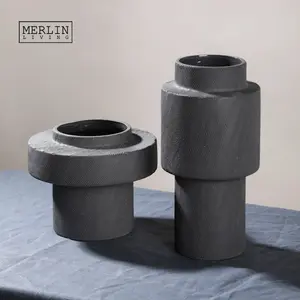 Merlin Living Natural Rough Line Keramik vase für Wohnkultur Schwarze Vase Blume für Chaozhou Keramik fabrik Großhandel