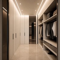 Sistema de Armario Moderno con Vestidor, Armario de Madera Moderno para Dormitorio, Armario Empotrado Personalizado con Cajones para Ropa
