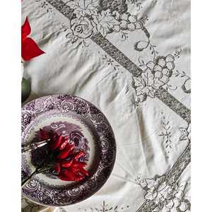 Pietrochianese Cotton Tablecloth Grey Cutwork Embroidery 12 Napkins Striped <b>Printed</b> Embroidered Design for <b>Dining</b> <b>Room</b> Hotels - Product Image 1