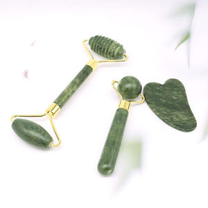 Xiuyan fábrica al por mayor BeautifulGHM 100% Natural Xiuyan verde Jade <span class=keywords><strong>Guasha</strong></span> conjunto y rodillo para la piel - Product Image 2