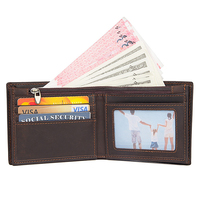 Dompet Kulit Asli Tipis Pendek Terbuka Vintage Unisex untuk Kartu Kredit dengan Kantong Koin