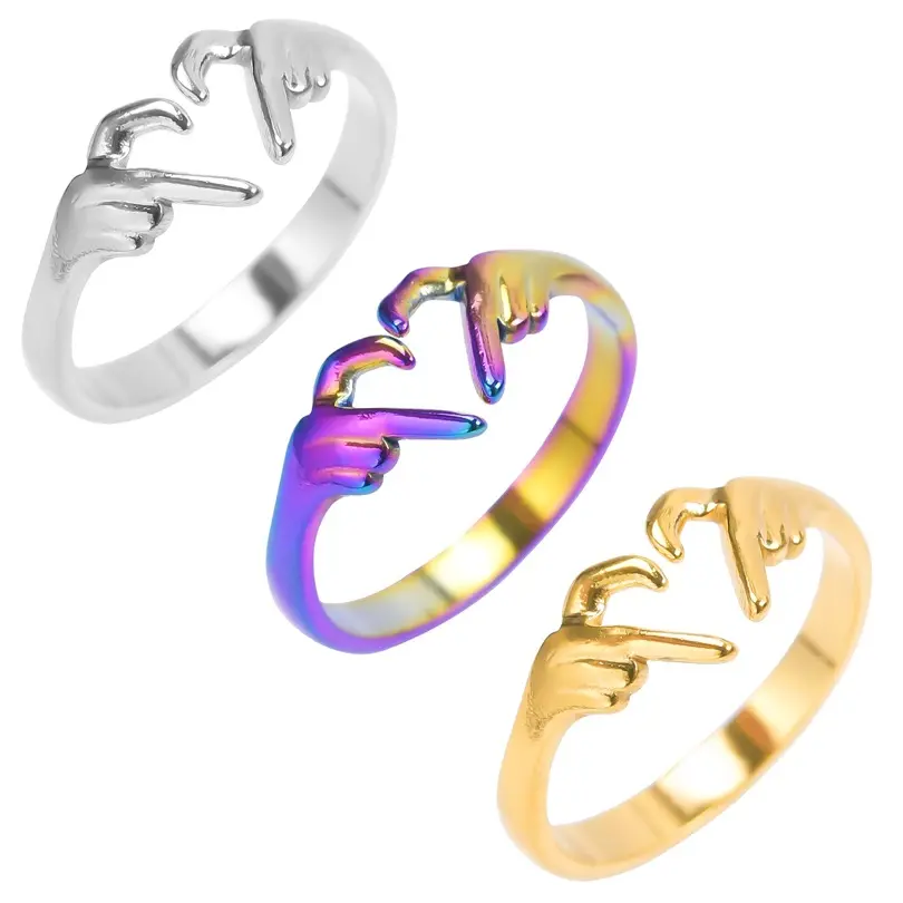 Groothandel Multi Kleuren Opinable Ring Handhart Ring Rvs Verstelbare Ring Voor Vrouwen