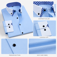 Chemise habillée en twill pour homme, 60 % polyester 40 % coton, col boutonné, manches longues, style business décontracté avec détails contrastants