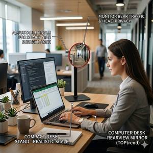 Mini Office Desk Rearview Mirror, <b>Adjustable</b> Convex Wide-Angle Privacy Shield with 13x13cm Metal Base for Cubicle Workstation - Product Image 2