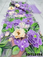 Harga Grosir Kain Brokat Prancis Bordir Bunga 3D Biru Langit Model Terbaru untuk Gaun Pengantin