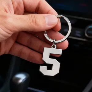 Nouveau porte-clés numérique de 0 à 9, pendentif pour sac à dos, simple, en acier inoxydable, <span class=keywords><strong>avec</strong></span> boucle, chaînes, pour clés de <span class=keywords><strong>voiture</strong></span> et moto, cadeau - Product Image 6