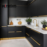 Armoire de sol longue moderne noire, armoire de cuisine moderne, buffet bronze et noir