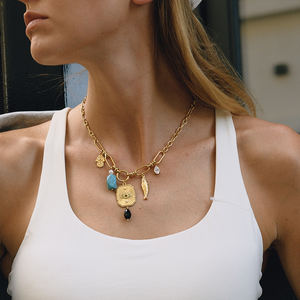 JD Vintage 18K oro Acero inoxidable collar malaquita verde Rhinestone Ojo del diablo cuadrado azul lapislázuli perla colgante collar - Product Image 1