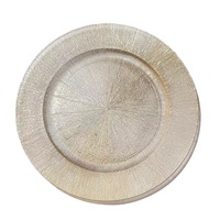 Assiette de présentation en plastique transparent, design incrusté d'or fait main, luxe léger rétro pour mariages, hôtels et fêtes