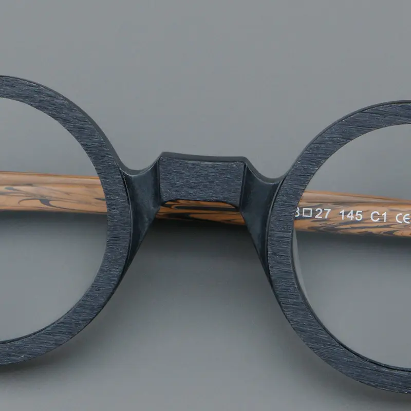 2024 nuevo estilo japonés mujeres marco óptico pequeño patrón de madera redondo anteojos hombres gafas miopes clásicas para logotipo personalizado