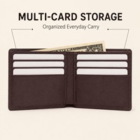 Dompet Lipat Tipis Khusus Pria Kulit Asli Banyak Slot Kartu Dompet Pria Klasik OEM Dompet Lipat Kulit Coklat Grosir