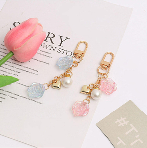 Floral Rose <b>Bag</b> Charm Pearl Heart Beads Keychain Handbag Pendant Pouch Zipper Ornaments Versatile Hanging Accessories - Product Image 4
