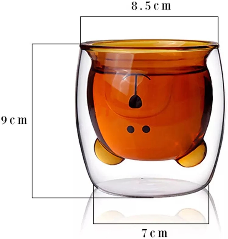 Wholesale 250ml Borosilicate Double Wall Glass Coffee Cup mug In Different Colors Bear Shaped Mug For Drink