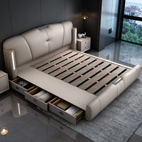 Lit double king-size moderne de luxe en cuir, inclinable et réglable, avec sommier épaissi et tiroirs de rangement
