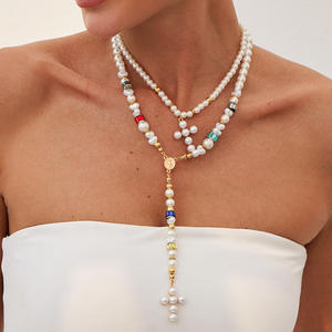 Модный массивный набор колье с крестом, большой длинный крест, цепочка с жемчугом, чокер из сплава, религиозное христианское очарование - Product Image 3