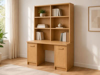 Bureau d'étude moderne en contreplaqué finition chêne avec étagère intégrée, table d'apprentissage pour bureau à domicile, armoire de rangement